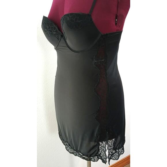 VS Padded Cup Mini Slip Dress 36C black underwire adjustable straps lace nylon - Picture 2 of 14